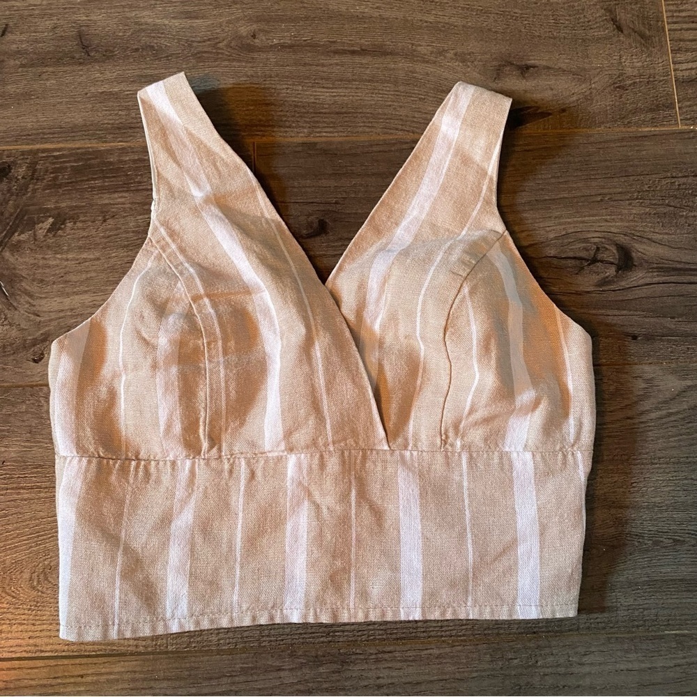 Revamped Linen crop top smocked backing adjustable straps